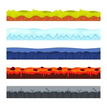 Set of seamless ground border frame, game background cartoon landscape in s.. Stock-Illustration