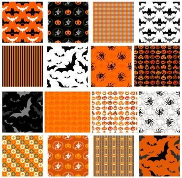 Set of seamless halloween patterns Stock Illustration