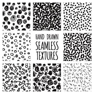Set of seamless hand drawn irregular uneven black and white textures Illustrazione stock