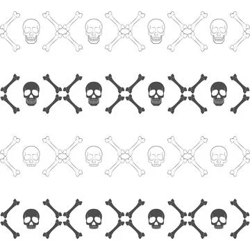 Set of seamless horizontal patterns with skull and bones. Stock Illustration