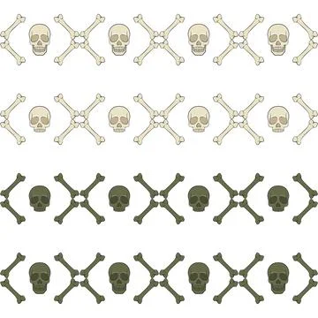 Set of seamless horizontal patterns with skull and bones. Stock Illustration