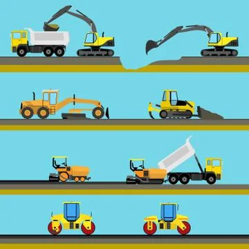 Set of seamless horizontal road construction Stock Illustration