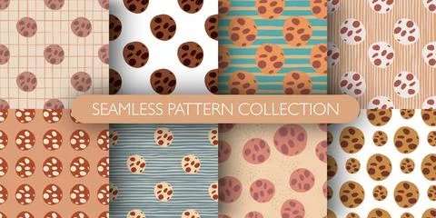 Set of seamless isolated pattern with colored chocolate cookies elements. Tas Illustrazione stock