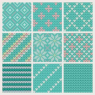 Set of seamless knitting patterns Stock Illustration