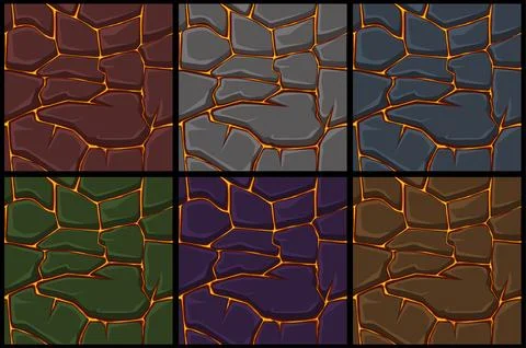 Set seamless lava or fire pattern with stones Illustrazione stock
