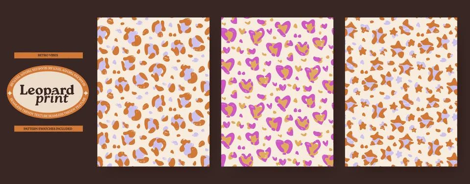 Set of seamless leopard skin patterns, prints with retro texture. Stock Illustration