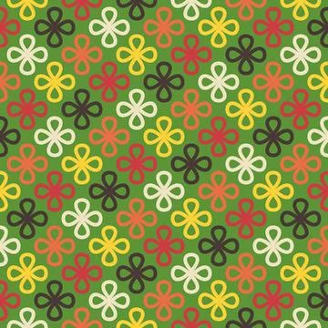 Set of seamless linear patterns featuring colorful clover shapes on a Christm Stock Illustration