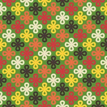Set of seamless linear patterns featuring colorful clover shapes on a Christm Stock Illustration