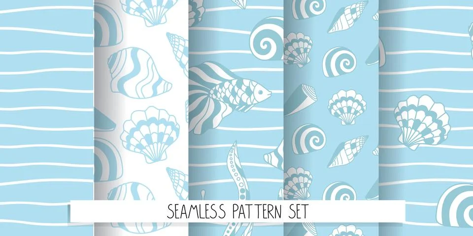 A set of seamless marine patterns 스톡 일러스트