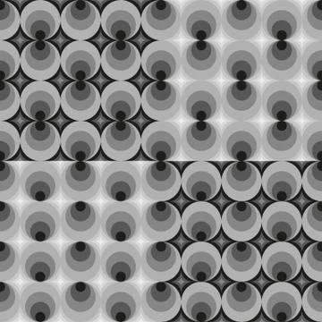 Set of seamless monochrome geometric pattern with gray and black circles. Stock Illustration