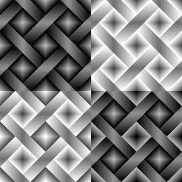 Set of seamless monochrome geometric pattern with gray, black, white lines an イラスト素材