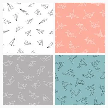 Set of seamless origami patterns. Vector colorful backgrounds 库存插图