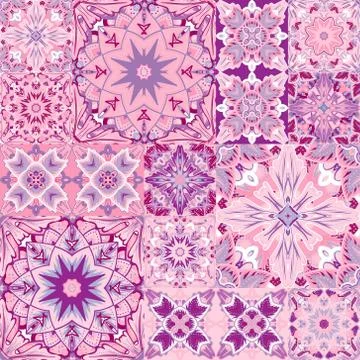 Set of seamless patchwork patterns from colorful Moroccan, Portuguese  tiles Illustrazione stock