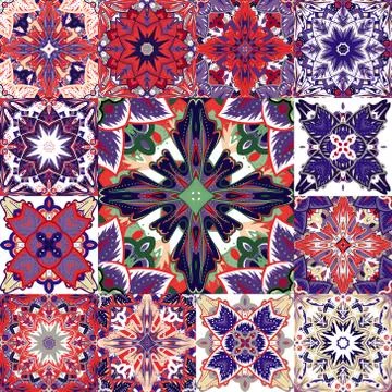 Set of seamless patchwork patterns from colorful Moroccan, Portuguese  tiles Illustrazione stock
