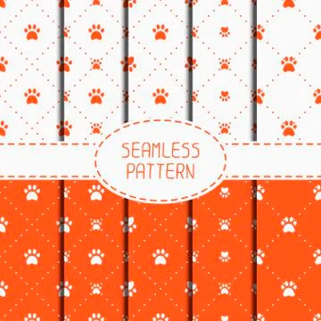 Set of seamless pattern with animal footprints, cat, dog. Wrapping paper. Paper Stock Illustration