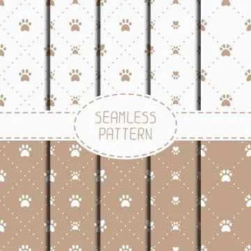 Set of seamless pattern with animal footprints, cat, dog. Wrapping paper. Paper Stock Illustration