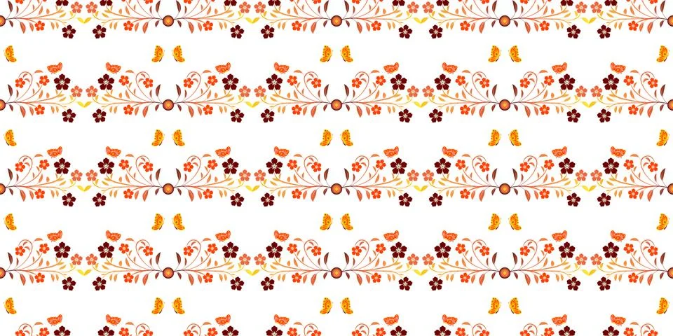 Set seamless pattern with autumn flowers. Stock Illustration