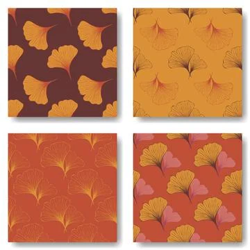 Set of seamless pattern with autumn Ginkgo leaves. Stock Illustration