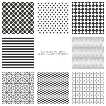 Set of seamless pattern, black and white 스톡 일러스트
