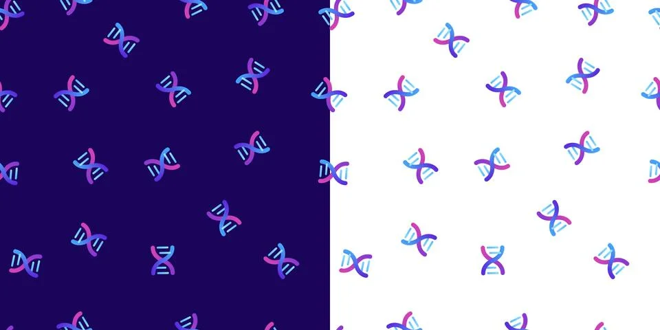 Set of seamless pattern of blue gradient DNA helix sign Stock Illustration