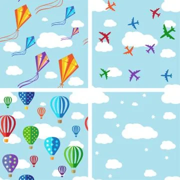 Set of seamless pattern on blue sky Stock Illustration