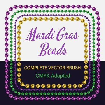 Set of seamless pattern brushes with Mardi Gras beads. Stock Illustration