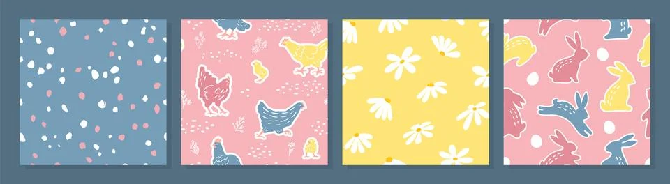 Set of seamless pattern with bunnies and chicken for Easter and other users Stock Illustration