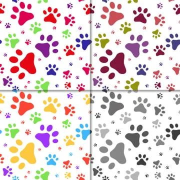 Set of seamless pattern with cats footprints 库存插图