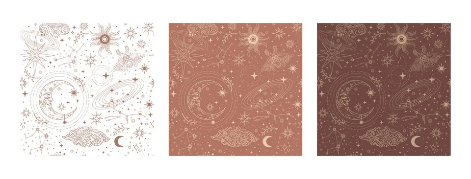 Set of seamless pattern celestial astrological trendy colors vector Stock Illustration