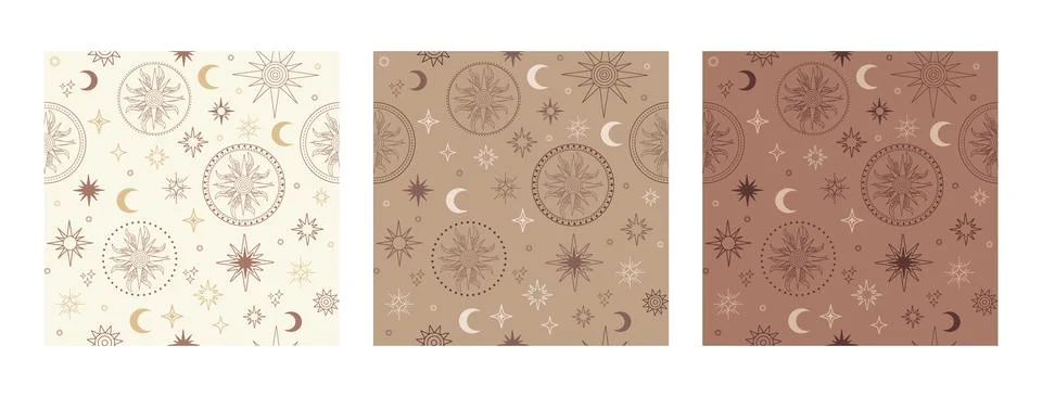 Set of seamless pattern celestial astrological trendy colors illustration Illustrazione stock