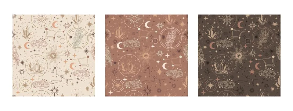 Set of seamless pattern celestial astrological background vector Stock Illustration