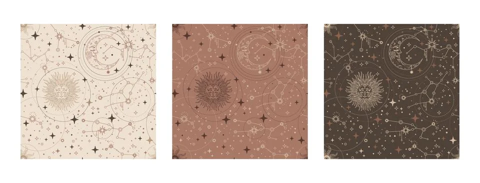 Set of seamless pattern celestial astrological background vector illustration Ilustración de archivo