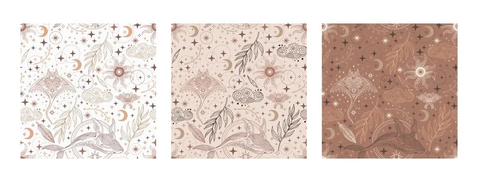 Set of seamless pattern celestial astrological trendy colors art Stock Illustration