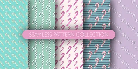 Set of seamless pattern with christmas candy ornament. Simple new year lollip Stock Illustration