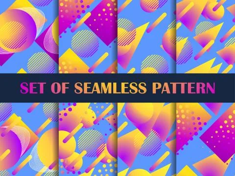 Set of seamless pattern with colorful liquid shapes. Geometric elements with  스톡 일러스트