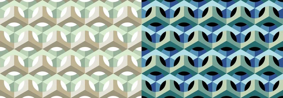 Set of seamless pattern. Cubes. Optical illusions. Op Art. Endless template Stock Illustration