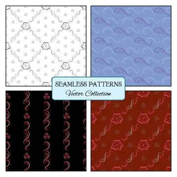 Set seamless pattern curl and flowers Illustrazione stock