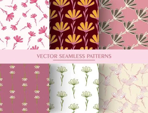 Set of seamless pattern with daisy ornament. Simple flower background collect イラスト素材