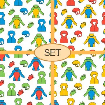 Set of seamless pattern with equipment for kayaking Stock Illustration