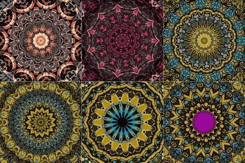 Set of seamless pattern with ethnic mandala ornament Stock Illustration