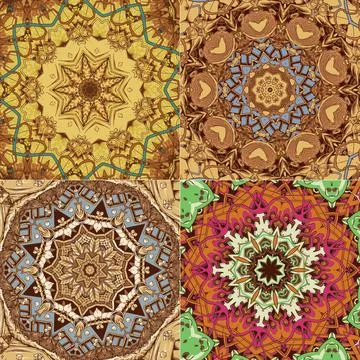 Set of seamless pattern with ethnic mandala ornament Stock Illustration