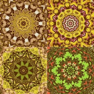 Set of seamless pattern with ethnic mandala ornament Stock Illustration