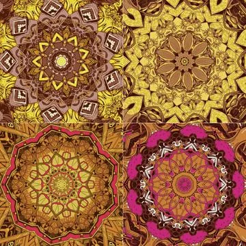 Set of seamless pattern with ethnic mandala ornament Stock Illustration