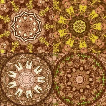 Set of seamless pattern with ethnic mandala ornament Stock Illustration