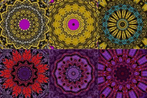 Set of seamless pattern with ethnic mandala ornament Stock Illustration