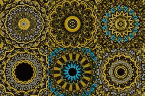 Set of seamless pattern with ethnic mandala ornament Stock Illustration