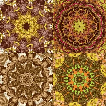 Set of seamless pattern with ethnic mandala ornament Stock Illustration