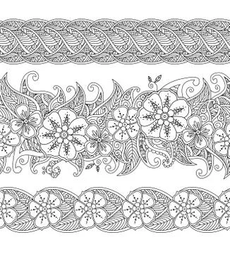 Set of seamless pattern floral borders isolated on white background Stock Illustration