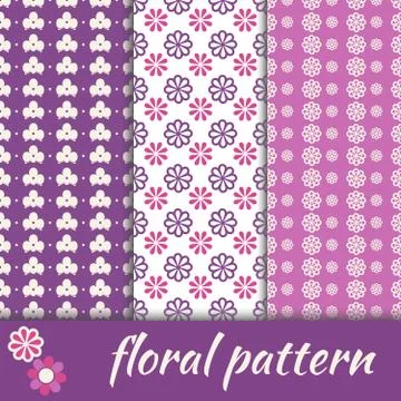 Set seamless pattern with flowers Stock Illustration