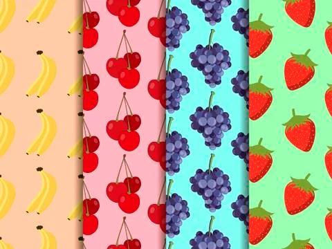 Set of seamless pattern with fruit. Vector background. Illustrazione stock